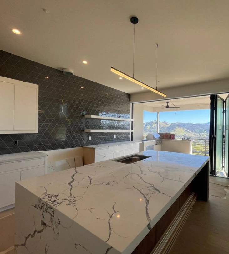 modern kitchen interior of a residential house with lighting